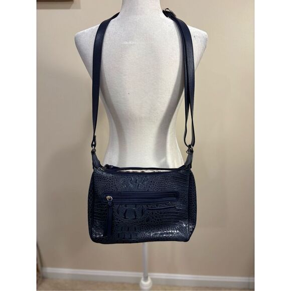 MC Women's Faux Leather Croc Embossed Shoulder Crossbody Bag Navy Blue - Picture 4 of 6